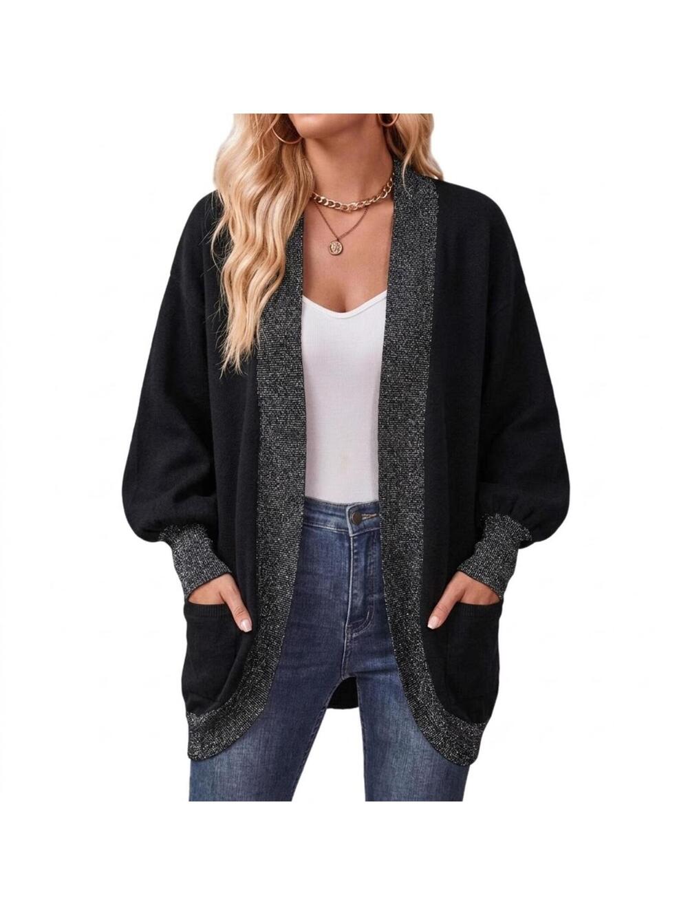 Molly Bracken Metallic Shimmer Trim Cardigan Women's Small